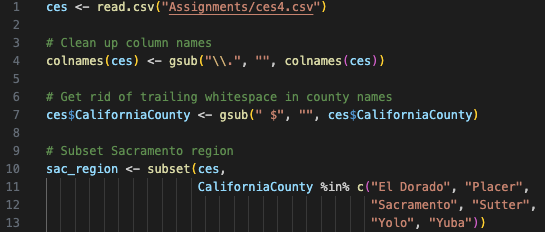 Example code in the R programming language